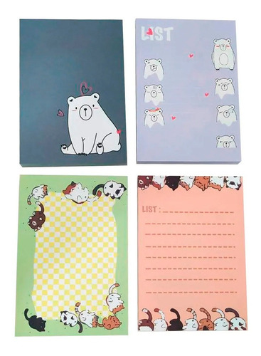 320 Notas Oso Gato 9x6 Kawaii Post It Adhesivas Recado Panda