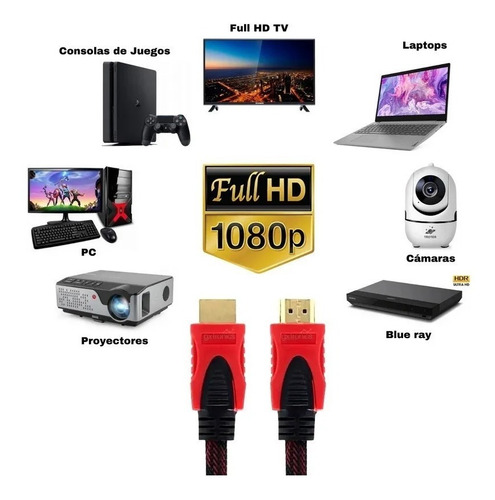 Imagen 2 de 2 de Hdmi Cable 10 Metros Doble Filtro 1.4 3d 4k Mallado Premium
