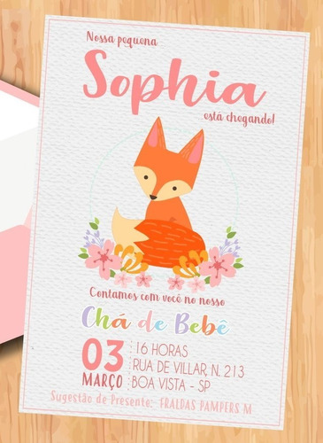 Convite Chá De Fraldas Criança Bebê Nenê - Animais Raposa