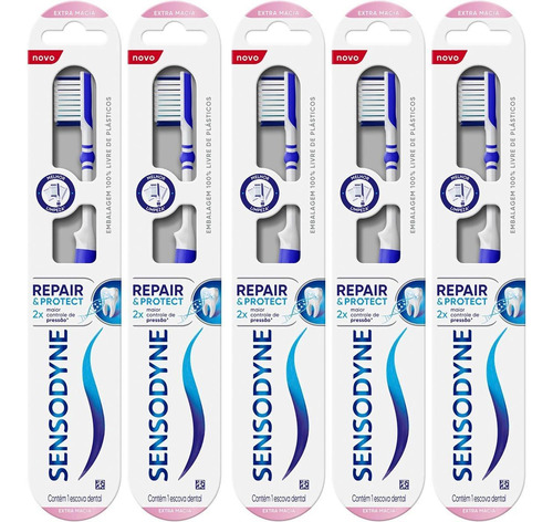 Escova De Dente Extra Macia Repair Protect Sensodyne Kit X5