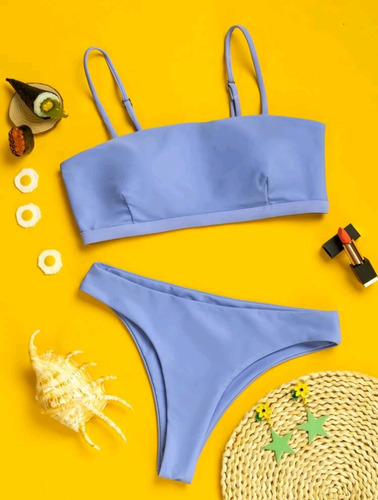 Traje De Baño Mujer Bikini Top Azul Cielo