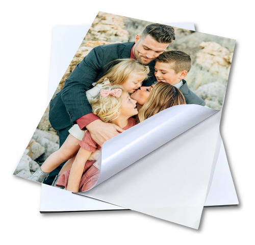 100 Folhas Papel Fotográfico Adesivo Glossy 130g A4 Cor Branco