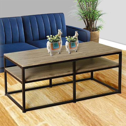 Mesa De Centro De Madera Rectangular De 2 Niveles