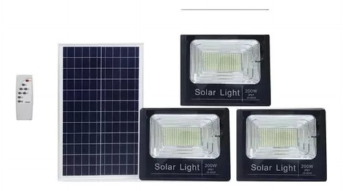 Pack X3 Focos Solar Led 200w Con Panel Y Control Remoto