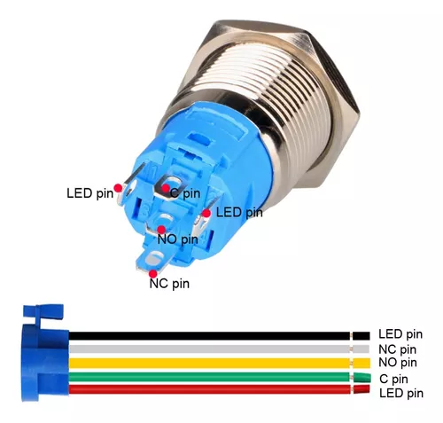 Boton Pulsador De Metal Sin Retencion 16mm - Led 12v Azul