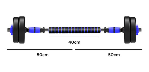 Imagen 4 de 9 de Set 2 Mancuernas + Barra 3en1 + 30kg Disco Pesa Pvc - El Rey