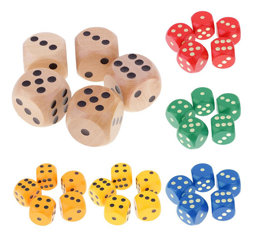 Paquete De 2-4 5 Unid/set Dados De Madera De 3cm D6 Dados