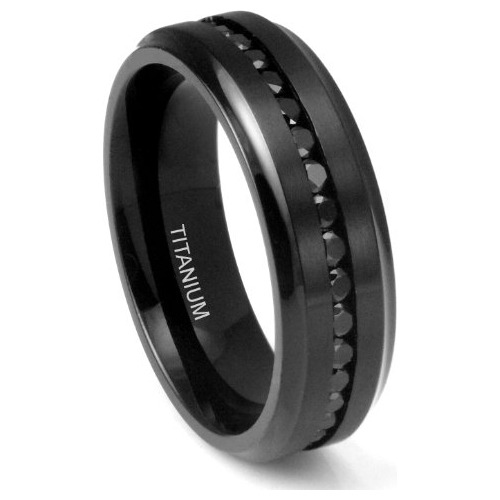 Anillo De Titanio Negro Eterno Para Hombre Con Cz