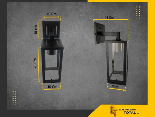 Imagen 2 de 9 de Farol Aplique Lampará Exterior Pared Hierro 4 Caras Vidrio