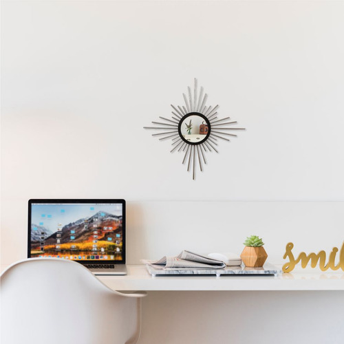 Espelho Decorativo Com Moldura Pequeno Mini Supernova Prata Moldura Prateado