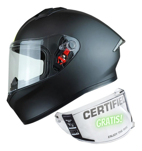 Casco Integral Moto Ich Certificado Dot Color Negro Con Visor Adicional Transparente Tamaño Del Casco S