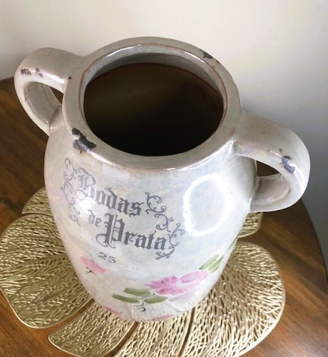 Vaso Rústico Cerâmica Craquelado Bodas De Prata 25 Anos 31,5