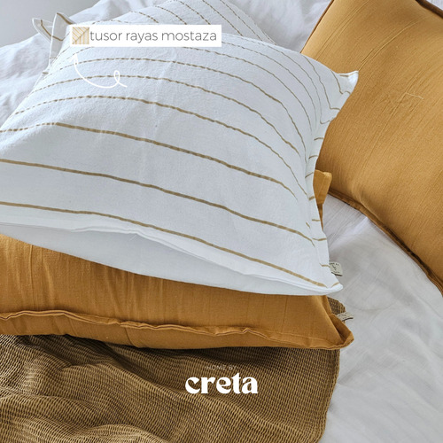Pack X2 - Fundas Almohadon Tusor 50x70 (varios Colores) Rayado Mostaza Funda Tusor