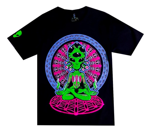 Playera Alien Meditando Fluorescente Neón Con Luz Negra