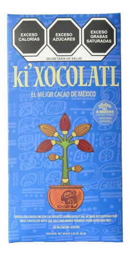 Ki Xocolatl Azul 50% Cacao Sal Y Cacahuate, Natural,orgánico