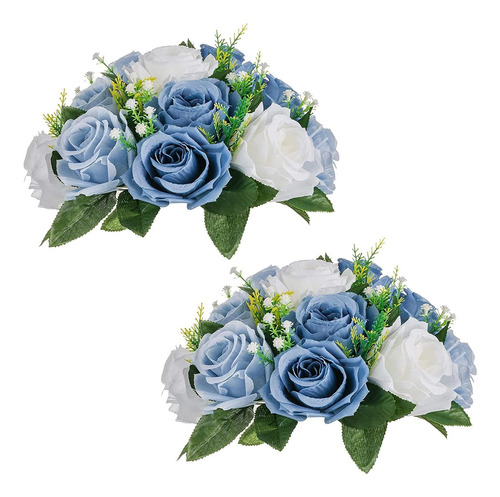 Flores Artificiales De Rosas, Azul Y Blanca Pack 2u.