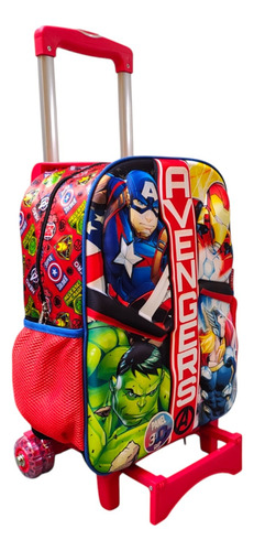 Mochila Con Carro Primaria Marvel Avengers Hulk Thor 3d Ruz Rojo Impresion 3d