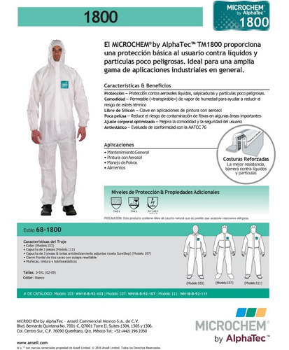 Traje Tyvek Ansell Certificado