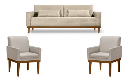 Conjunto Sofá Living Valência 3 Lug + 2 Poltronas - Veludo 