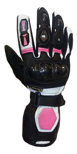 Guantes Moto Atrox Ce4312al Largo Cuero Negro Rosa