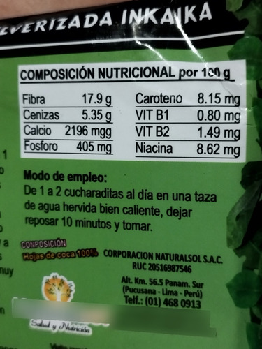 Harina De Coca 250 Gr Energizante