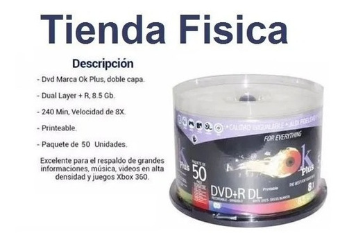 Dvd Virgen Ok Plus Dvd+r Doble Capa Dual Layer 8.5gb 