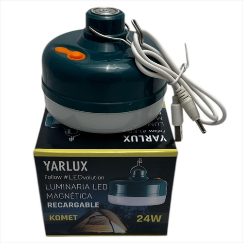 Lampara Magnética Regargable Luz Para Carpas Camping Yarlux Estructura Verde Oscuro Pantalla Blanco