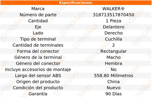 1- Sensor Abs Delantero Tsx 2.4l 4 Cil 2009/2014 Walker