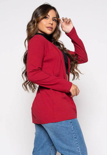 Imagem 5 de 10 de Casaco Cardigan Kimono Inverno Canelado Blusa Frio Feminina