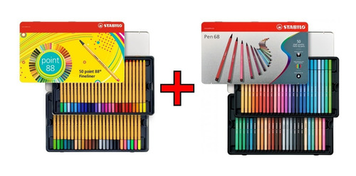 Kit Estuches Metálicos Stabilo Point 88 Y Pen 68 Con 100pzas