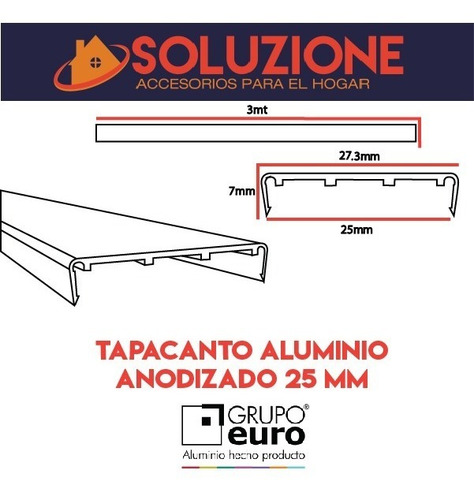 Imagen 5 de 10 de Tapacanto U Euro Aluminio 25 Mm Mueble Puerta Cajon Cocina