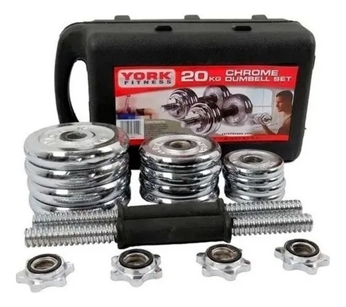 Set De Mancuernas 20kg Cromadas Ajustable Fitness