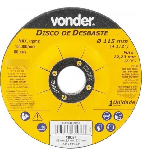 10 Disco De Desbaste 115mm X 6,4mm X 22,23mm Dbv Vonder