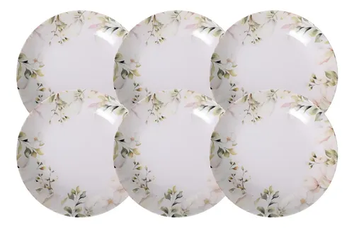 Kit de Prato Fundo Magnólia em Porcelana Decorada 22 cm 6 Peças Tramontina Branco ​Fundo