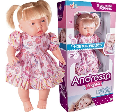 Boneca Baby Andressa Doll - Fala 100 Frases - 40cm - Milk