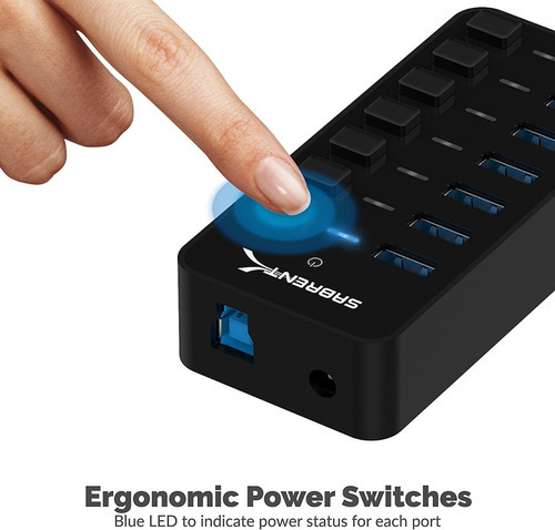 Hub 7 Puertos Usb 3.0 Sabrent Hb-bup7 36w Interruptor Indep