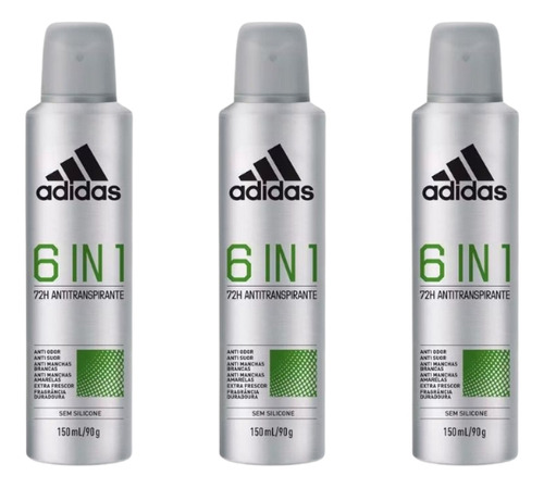 Desodorante Aero adidas 150ml 6em1 Masculino-kit C/3un