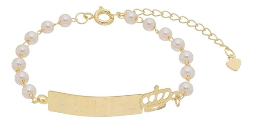 Pulseira Recem Nascido Perola E Chapa Nome Gravado Folheado Comprimento 14 Cm Diâmetro 14 Cm