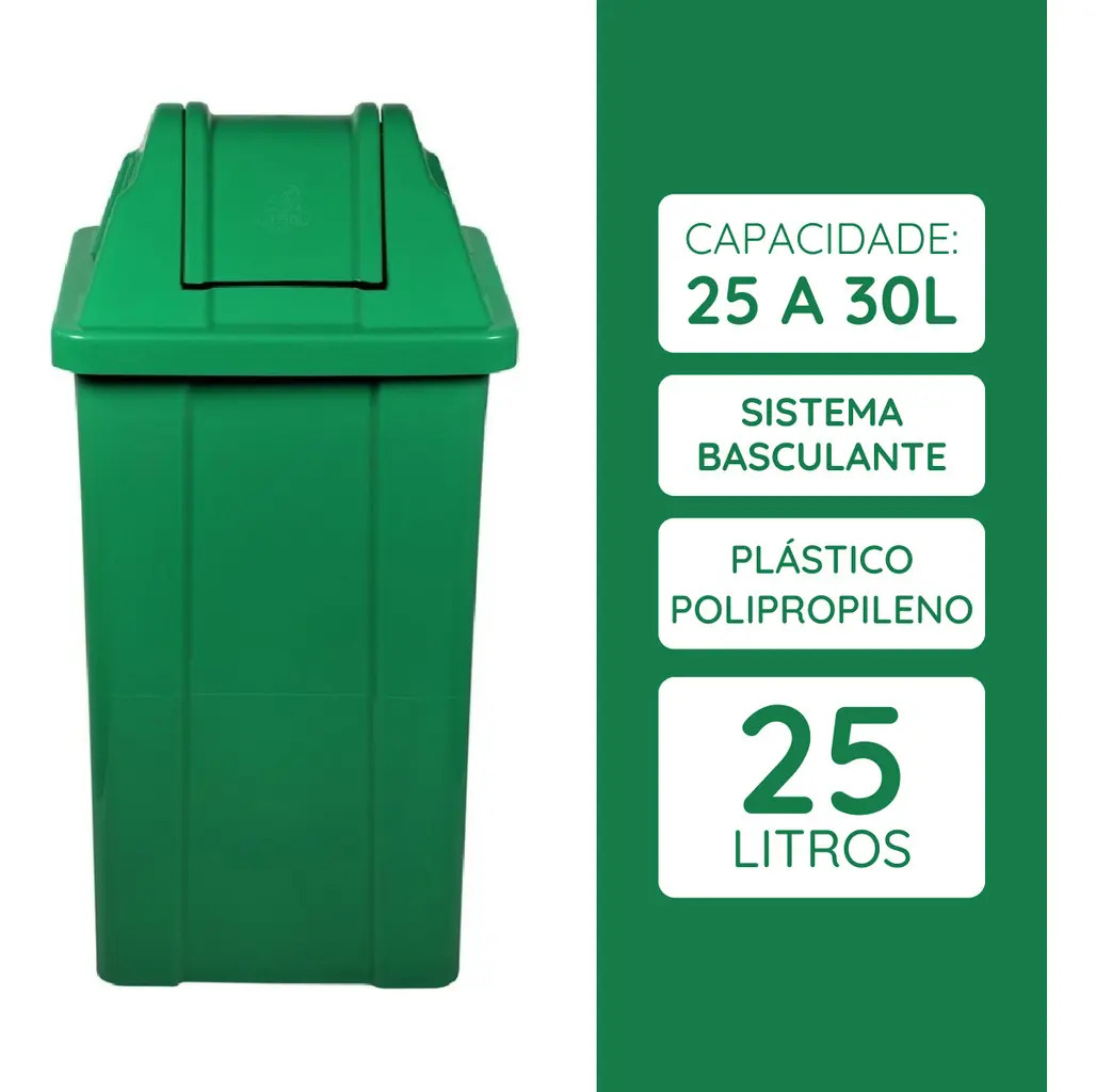 Lixeira Plástica 25l Jsn Vai-vem - Lixeira Grande Externa Cor Verde
