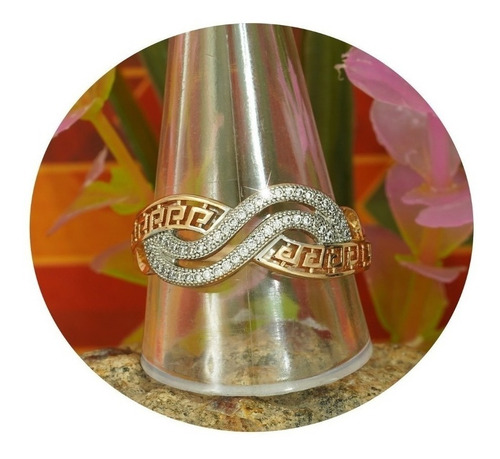 Anillo Compromiso Oro 24k Grecas Espiral Diamantes          