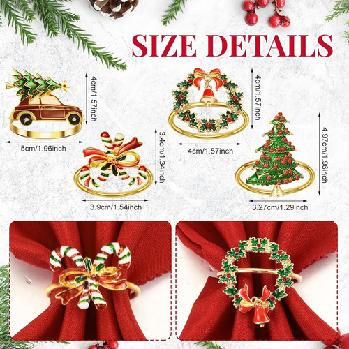 Juego De 16 Servilletas Y Anillos De Navidad Rojos Lavables