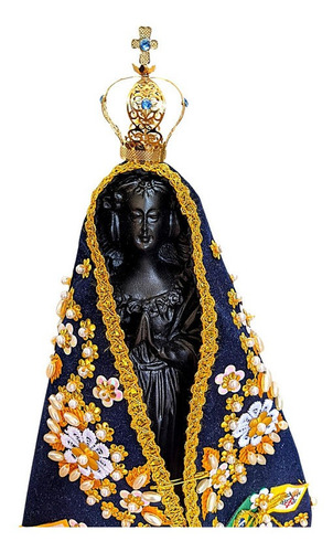 Nossa Senhora Da Aparecida Em Resina Com Manto E Coroa 30cm Cor Preta