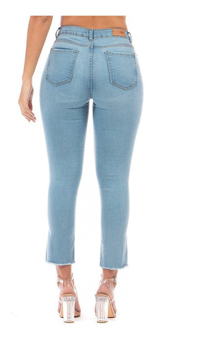 Imagen 4 de 8 de Pantalón Jeans De Mujer Cintura Alta Tobillos Deshilachados