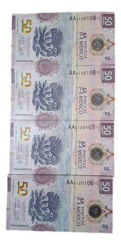 4 Billetes De Ajolote Serie Aa Con Numero Consecutivo
