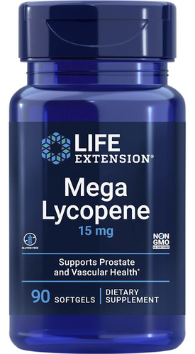 Gel de extensión de vida de Mega Lycopene Licopene, 15 mg, 90 cápsulas