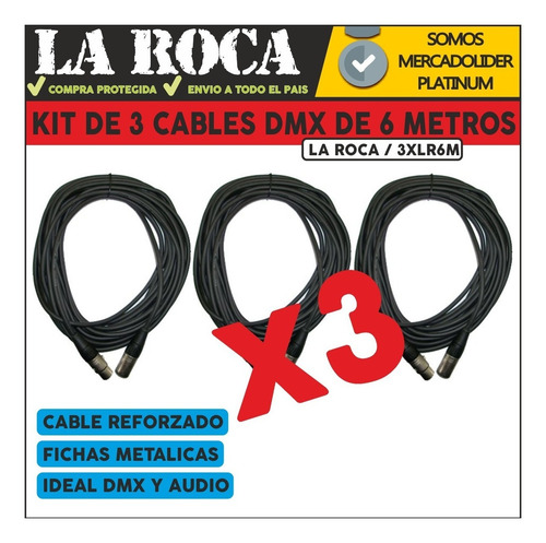 Imagen 3 de 10 de 3 Cable Xlr Dmx Canon Para Microfono Canon 6 Metros La Roca
