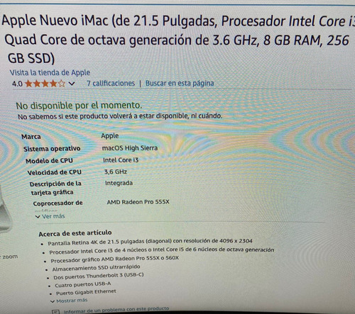 Apple iMac Intel Core I3-8100 8gb De Ram - 256gb Ssd (Usado)
