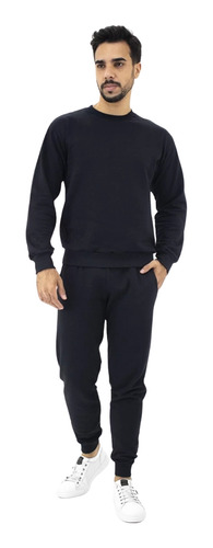 Conjunto Moletom Grosso Masculino Casaco + Calça Preto