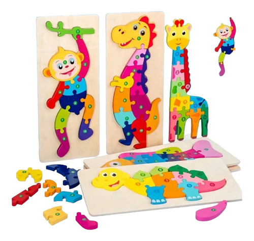 Kit 3 Puzzles Rompecabezas Maderas 3d Bloque Construcción 