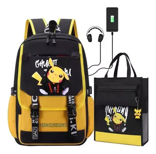 Conjunto De 2 Peças, Usb Luminoso Pikachu Mochila Tote